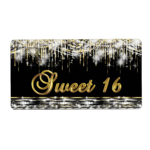 Etiquetas de botella de agua Black Gold Sweet 16