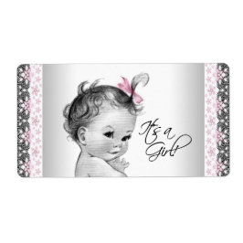 Etiquetas de botella de agua para bebé niña vintag