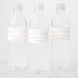 Etiquetas de botella de agua rosa y gris Boda