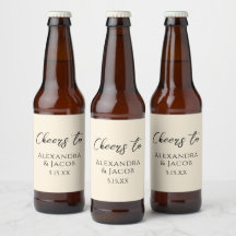 Etiquetas de botella de cerveza de boda de crema e