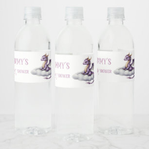 Etiquetas de botellas de agua de dragón bebé púrpu