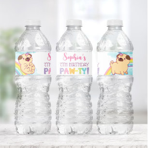 Etiquetas de botellas de agua de pug de unicornio,