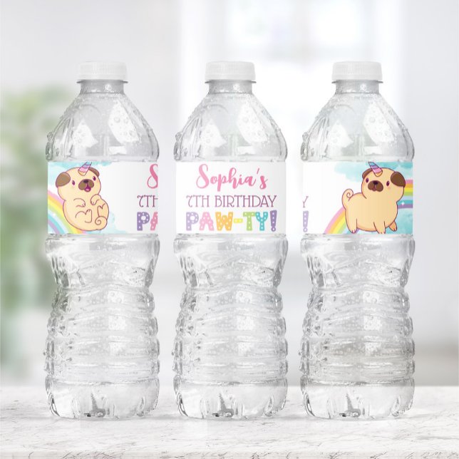 Etiquetas de botellas de agua de pug de unicornio, (Subido por el creador)