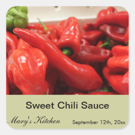 Etiquetas de botellas de chile dulce hechas en cas