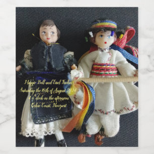 Etiquetas de botellas de vino de boda y vino espum