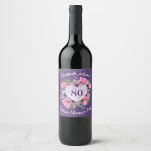 Etiquetas de botellas de vino morado 80 cumpleaños