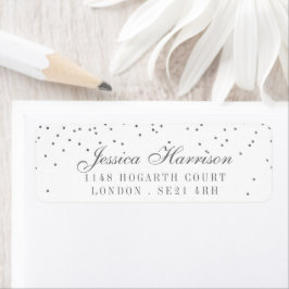 Etiquetas de casamiento de confeti de plata glam v