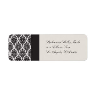 Etiquetas de casamiento de damasco blanco y negro-