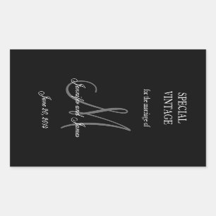 Etiquetas de casamiento de monograma negro y blanc