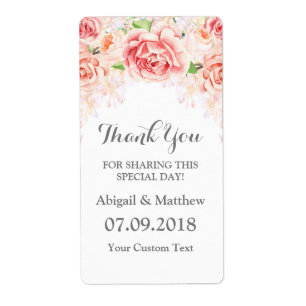 Etiquetas de casamiento Rubor Floral de color blan