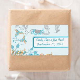 Etiquetas de colibríes vintage aqua y coral