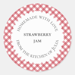 Etiquetas de comida de gingham rojo y de frascos p
