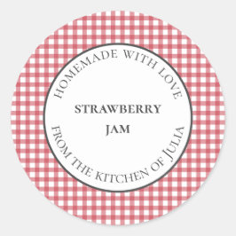 Etiquetas de comida de gingham rojo y frascos para