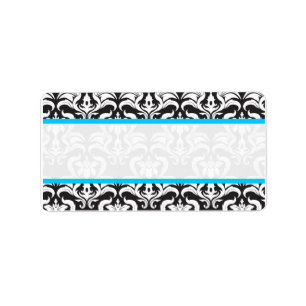Etiquetas de correo azul claro para Damask boda
