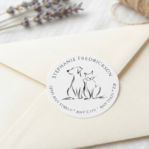 Etiquetas de correo con silueta de perro y gato en