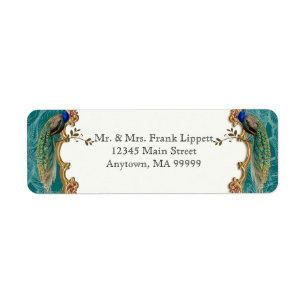 Etiquetas de correo - pavo real de oro y