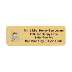 Etiquetas de dirección de abejas y flores de miel