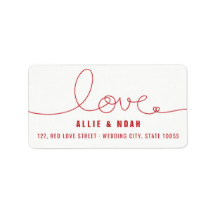 Etiquetas de dirección de boda de corazón de amor