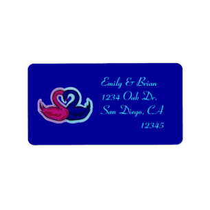 Etiquetas de dirección de cisne de amor rosa azul