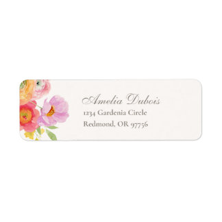 Etiquetas de dirección de devolución de boda flora
