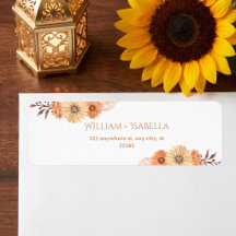 Etiquetas de dirección de devolución de boda flora