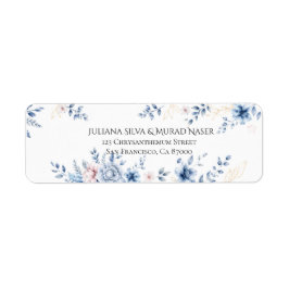 Etiquetas de dirección de devolución florales azul