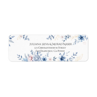 Etiquetas de dirección de devolución florales azul
