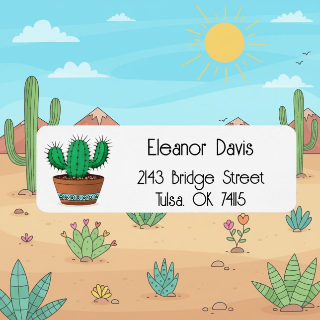 Etiquetas de dirección de devolución personalizada (Personalized return address labels for cactus lovers.)