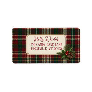Etiquetas de dirección de Navidad con Plaid Rústic