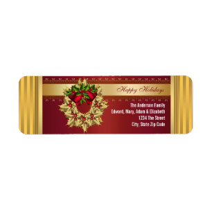 Etiquetas de dirección de Navidad Holly Rojo Campa