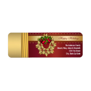 Etiquetas de dirección de Navidad Holly Rojo Campa