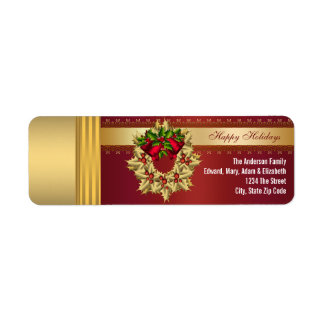 Etiquetas de dirección de Navidad Holly Rojo Campa
