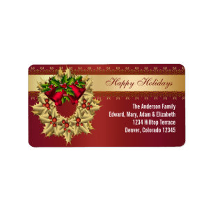 Etiquetas de dirección de Navidad Holly Rojo Campa
