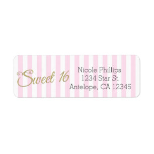 Etiquetas de dirección de rayas rosadas SWEET 16 c