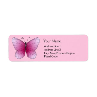 Etiquetas de dirección de retorno de mariposa rosa