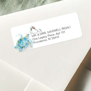 Etiquetas de dirección de tortuga marina de Navida
