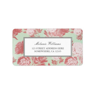 Etiquetas de dirección floral Vintage Mint Coral 