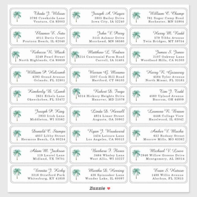 Etiquetas de dirección para invitados de boda con  (Hoja)