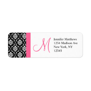 Etiquetas de dirección rosada monograma Damask