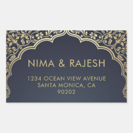 Etiquetas de direcciones de Boda indias, azul y or