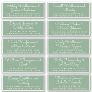 Etiquetas de direcciones de invitado verdes de cal