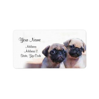 Etiquetas de direcciones de los cachorros de pug