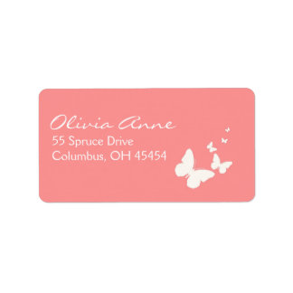 Etiquetas de direcciones de mariposa rosa y blanca