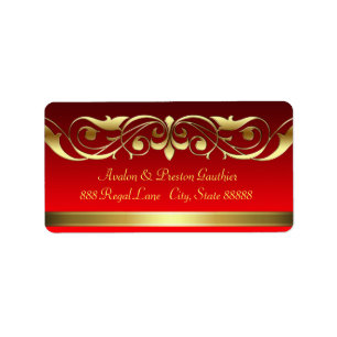 Etiquetas de direcciones de pergamino de oro rojo 