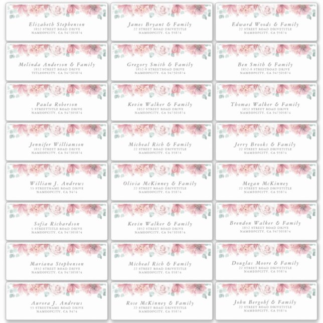 Etiquetas de direcciones individuales de invitados (Anverso)