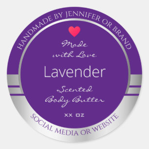 Etiquetas de envasado de productos morado y platea