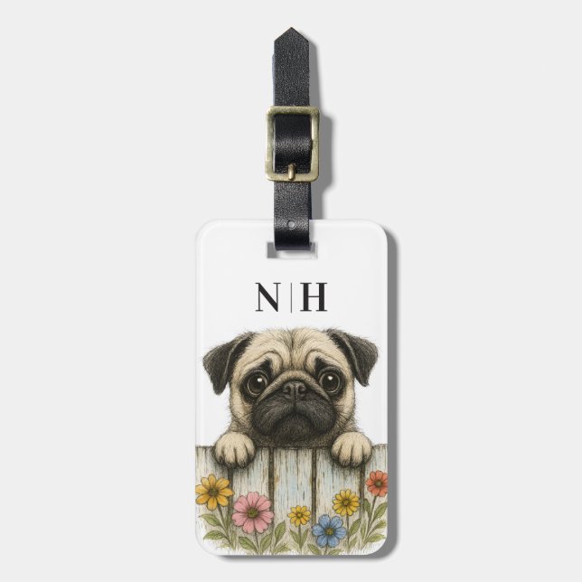 Etiquetas de equipaje de pug (Frente Vertical)