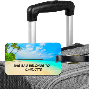 Etiquetas de equipaje de viaje en monograma tropic