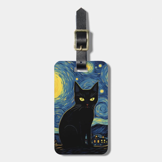 Etiquetas de equipaje para gato negro (Frente Vertical)
