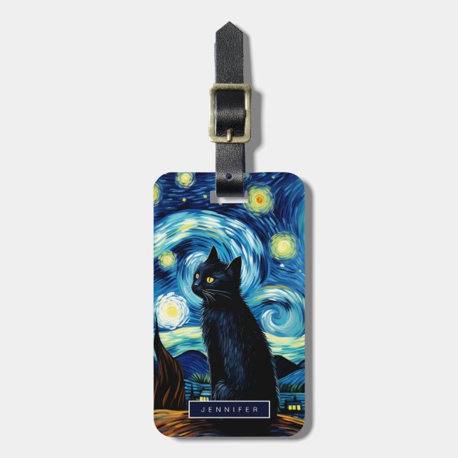 Etiquetas de equipaje para gato negro (Frente Vertical)